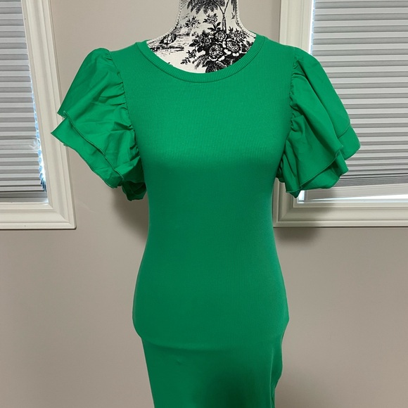 BNWT Zara Green Ruffle Sleeve Dress - Picture 1 of 4